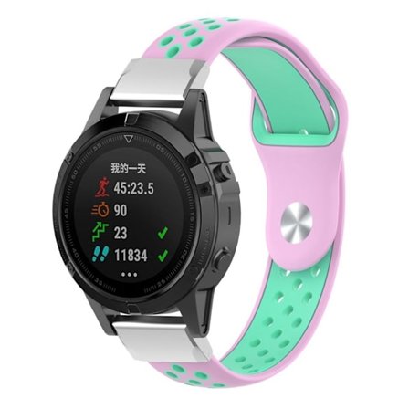 Garmin Fenix 5 / Forerunner 935 / Quatix 5 / Approach S60 22mm klockband av silikon - Rosa / Cyan