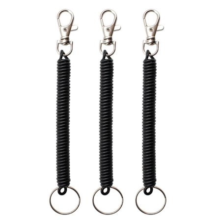 3 st fjädernyckelringar, svart 160 mm spiralfjäderlänk,