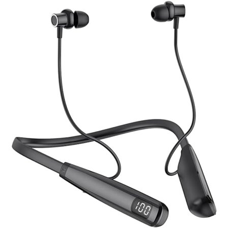 Hörlurar Trådlösa Bluetooth, Ny Bluetooth 5.2 100 Timmar LED Batteridisplay med Mikrofon, Nackband In-Ear Brusreducering