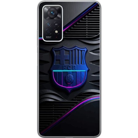 Kompatibelt Mobildeksel til Xiaomi Redmi Note 11 Pro FC Barcelona klubbemblem i neonblått og rosa med futuristisk metallisk design