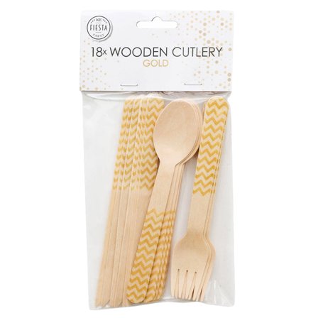 Træbestik Zigzag Guld