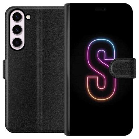 Kompatibelt Lommeboketui til Samsung Samsung Galaxy S23+ Neonbokstav S i lysende rosa og blå toner mot mørk bakgrunn, stilig bokstavkunst med retrof