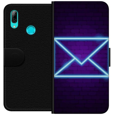 Yhteensopiva Lompakkokotelo Huawei Huawei P smart 2019 Neonilta illuustraatio kirjekuoresta sinisessä valossa lila tiiliseinää vasten, nykyaikainen