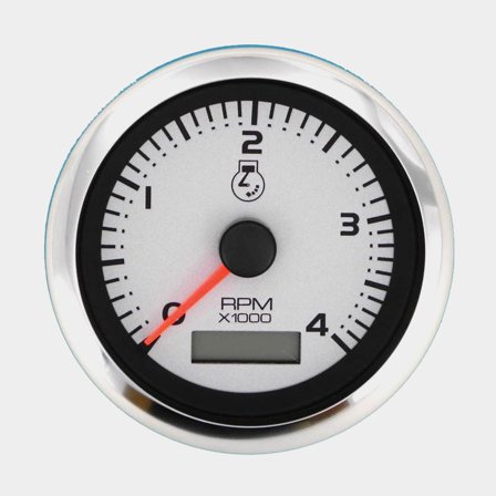 Omdrejningstæller & timetæller til dieselmotor Veethree Argent, dugfri, LCD, Ø86 mm, 12 V, generator, sølv/sort/hvid, 0 - 4000 rpm