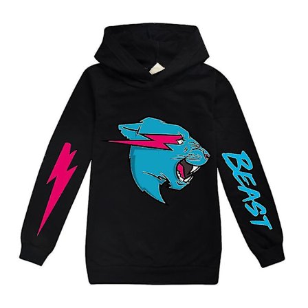 Unisex Børne Mr. Beast Lightning Cat Print Hoodie Træningstøj Marineblå Blu Navy Blu