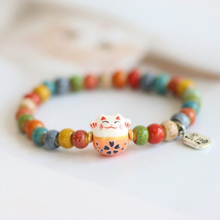 Fashion e Lucky Cat armbånd for jenter Justerbar fargerik perle