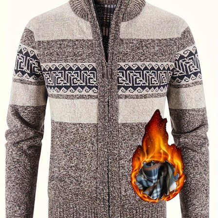 Herre termisk fleeceforet sportssweater med lynlåslommer, etnisk mønster, til vinteraktiviteter