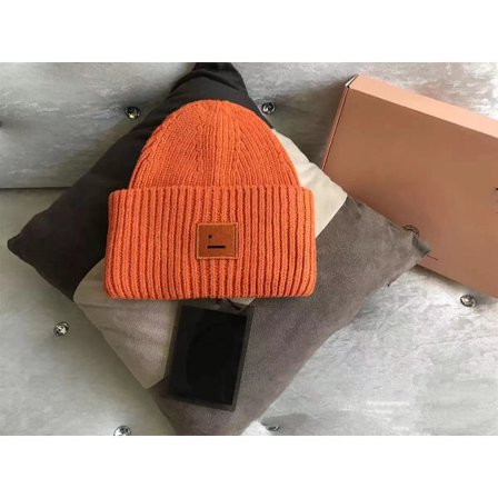 AC Smiley Uldhue Kompatibel med Par - Firkantet Rullet, Højkvalitets Vinterhue orange