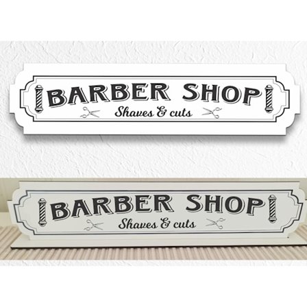 Barber shop Vit skylt - frisörsskylt med stativbasen 35x80mm salong frisör