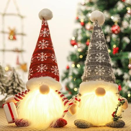 2 stk. Julegnomlys, Håndlavede Svenske Julemandsgnomaddukker, Julepynt til Indendørs Dekoration Juletræ Hængende Hjem