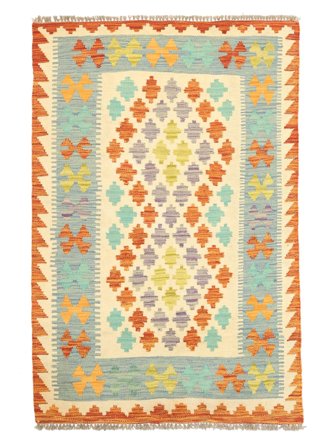 Handgeweven Kelim Afghan Old Style Vloerkleed 87X132 Oranje/Groen
