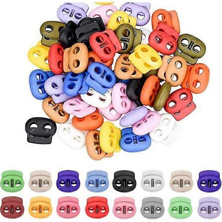 50 Stykker Fjederlås Stop Plastik Snørelås Fjederholder Fjeder Spænde Reb Lukning Plastik Snørelås med Dobbelte Huller (Tilfældig Farve)