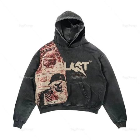 [LLC] Retro Y2K Huppari 2022 Kappor Streetwear Goottilainen Rento Aakkoset Blast Print M?nster Skalle Muoti Huppari Herr Harajuku Herrkl?der 1