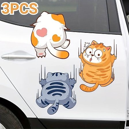 3 kpl Kiipeilevät kissat autotarrat Hauska eläinmuotoilu Vedenpitävät koristetarrat Auton kori Luovat tarrat Sisustustarvikkeet