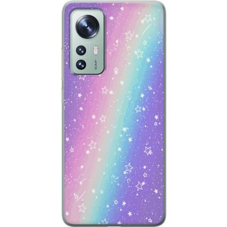 Kompatibel Mobilcover til Xiaomi 12 Rainbow-farvet pastelbaggrund med hvide stjerner og glitrende prikker i blød overgang