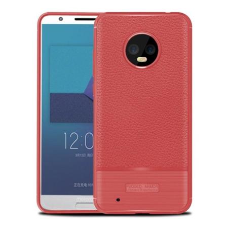 Motorola Moto G6 beskyttelses etui i Silokone med børstet Litchi tekstur - Rød Red
