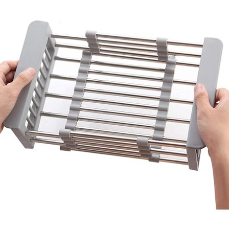 Grå - Retractable Dish Rack, Rostfritt Stål Dish Rack Over Sin