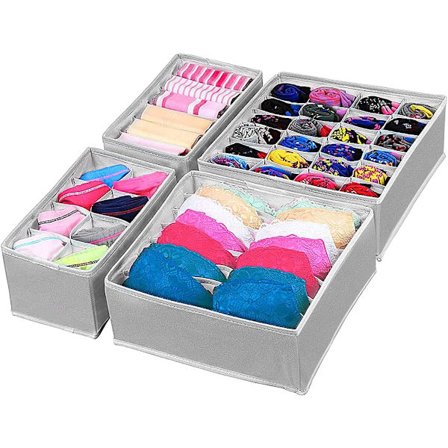 Grå sammenklappelig skuffeopbevaring, 4 sammenklappelige undertøjsopbevaring, N