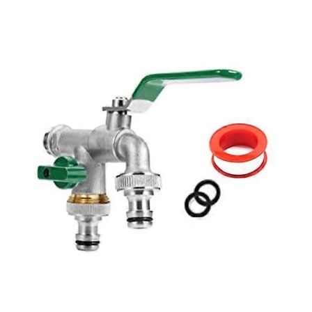Grøn Dobbelt Havehane - 2 Tud Hane med 3/4" og 1/2" Tilslutninger - Holdbar og Funktionel