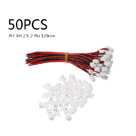 50 set JST XH 2,5-2-stifts batterikontaktkontakt hona och hane med 120 mm tråd