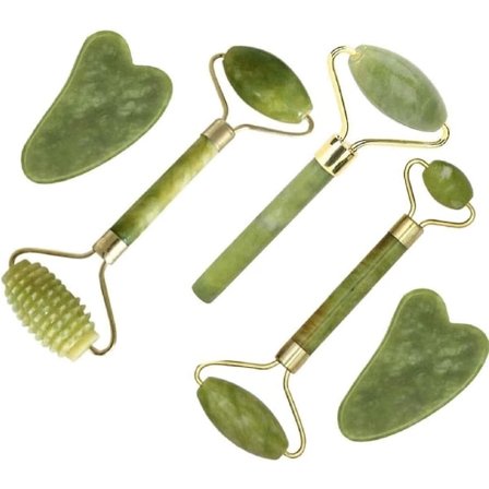 Grön Jade Roller & Gua Sha Sten - 5 st Ansiktsset Naturlig Massage för Lymfdränage, Anti-Aging, Rynkreducering, Anti-Svullnad Radiant_yu
