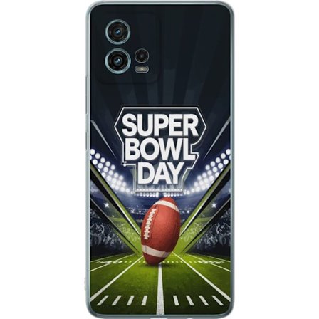 Kompatibelt Mobildeksel til Motorola Moto G72 Super Bowl Day plakat med amerikansk fotball på opplyst arena i dramatisk sportsdesign
