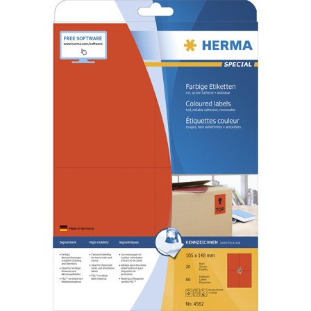 Herma Etiketten A4 rot 105x148mm Papier matt ablösbar 80St.