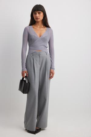 NA-KD Haut cache-cœur transparent à manches longues - Tops Portefeuilles - Violet - XX-Small