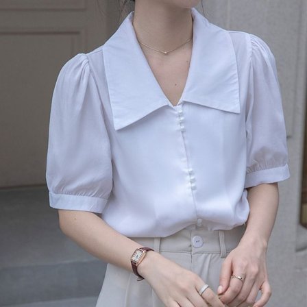 Blus med halvärm för dam, VIT L