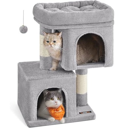 Feandrea klatrestativ for katter, 67 cm kattetårn, stor katteplattform, 2 kattehuler, klorebrett, lysegrå