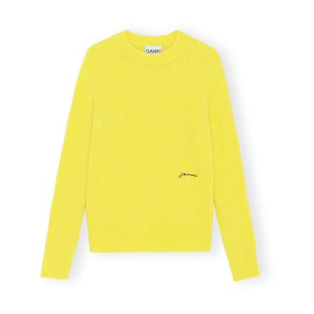 Ganni Round-neck Strik Gul, Dame Striktrøjer