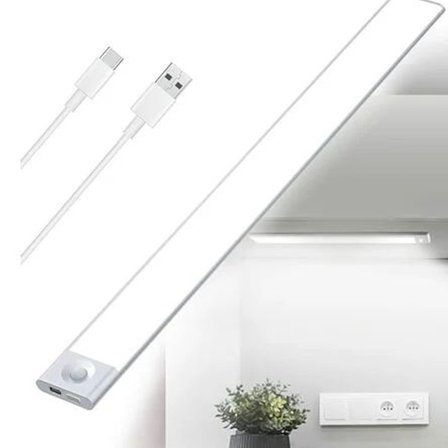 USB-laddningsbar LED-kökslampa under skåp, 2500mAh 40cm dimbar garderobslampa rörelsesensor LED-list trådlös laddningsbar batteridriven PIR