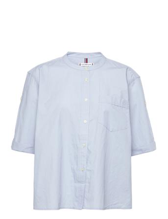 Org Cotton N Relaxed Shirt Ss Kortärmad Skjorta Blå Tommy Hilfiger