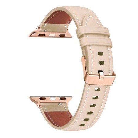 Klockarmband Apple Watch Series 49mm - 45mm - 44mm - 42mm Rose Gold Buckle Genuine Cow Leather Band - Aprikos