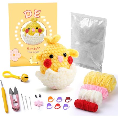 Nybörjarset för virkning med Chenillegarn - Virkningsset för nybörjare och vuxna - Inkluderar instruktioner och videoguider