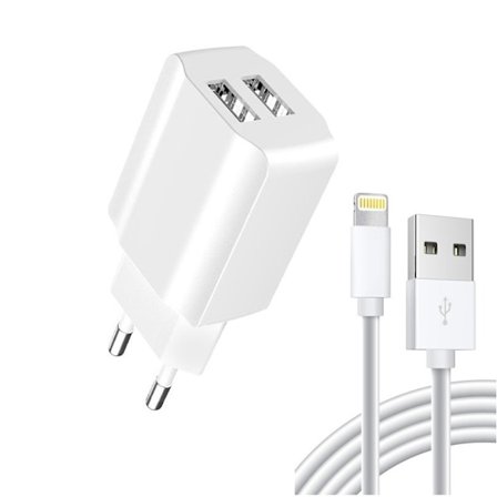 2xUSB Snabbladdning Väggadapter med Lightning Kabel