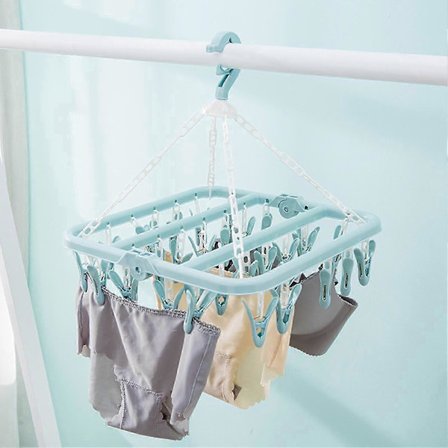 Foldbar tørrestativ med 32 klemmer til sokker, undertøj, bh'er - Tørrestativ til tørklæder