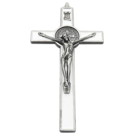 Metall Självlysande Kors Figurin Jesus Korsfäst Kristet Katolskt För Hem Vardagsrum Vägg Bil Dekoration (Färg: Vit)