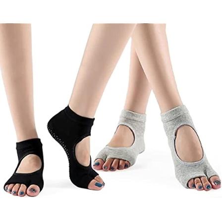 4 Par Breathable Yoga Sokker for Kvinner med Grip, Åpne Tå-Sko med Anti-Skli for Dans, Pilates, Balletrandom farge random color