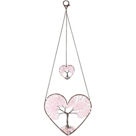 Hjerte Livets Træ Drømmefanger Hængende Ornament Boheme Rosa Dobbelte Hjerter Livets Træ Krystal Vindue Bil Vægkunst Hængende Dekorationer