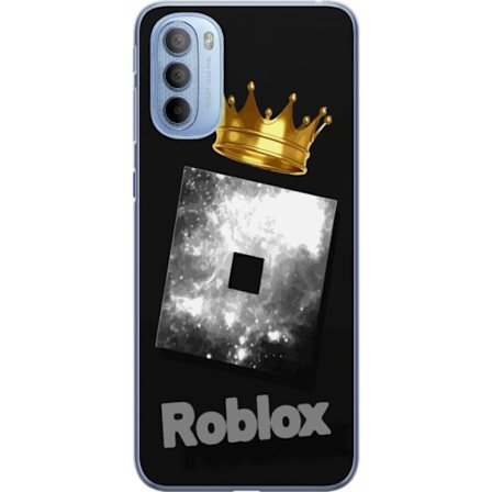 Kompatibelt Mobildeksel til Motorola Motorola Moto G31 Minimalistisk svart og sølvfarget Roblox-symbol med gylden krone og luksuriøs gamer-estetikk