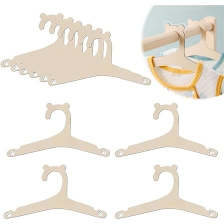 10-pakning Bjørneformede Sklisikre Kleshengere i Tre med Utklippede Ben for Barneklær, Bukser og Jakker