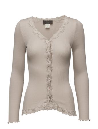 Silk Cardigan W/ Lace Strikket Trøje Cardigan Creme Rosemunde