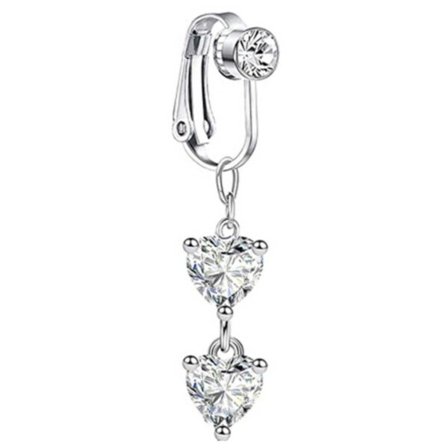Fake Navelpiercing Clip-on Navelring Utan Hål Hjärta Kristall Silver