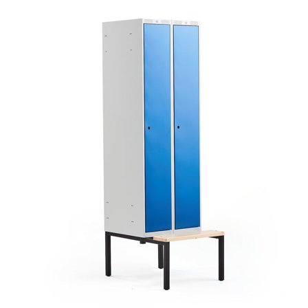 Clothes locker CLASSIC, bench seat, 2 modules, 2120x600x550mm, blue