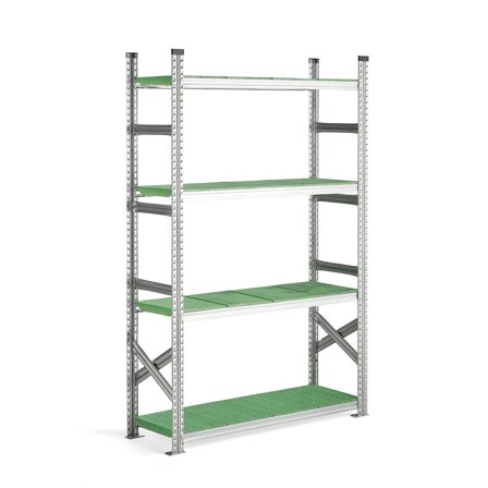 Regalsystem TRANSFORM, Grundmodul, 1972 x 1200 x 400 mm, Kunststoff grün