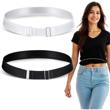 2 stk. justerbare elastiske taljebælter til kvinder, skjorte-nedstopperbælter, dame-nedstopperbælter, korte nedstopperbælter, perfekte til at afkorte 