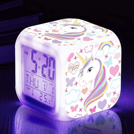 Girls Alarm Clocks, Unicorn Night Light Kids Alarm Clocks With 4 Sided Unicorn Pattern&9 Kinds Of Led Glowing Wake Up Bedside Clock Gifts For Unicorn