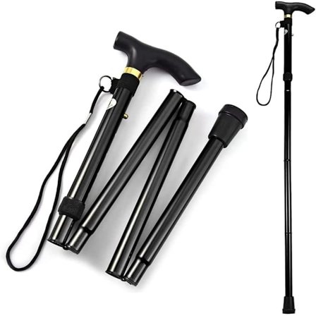 Bærbar turstikk Justerbar 33-37 tommer Svart sammenleggbar turstikk Aluminium turstikk Egnet for fotturer Eldre