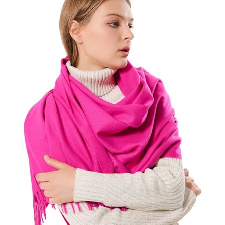 Dame Tyk Blød Kashmir Uld Pashmina Sjal Wrap Tørklæde - Varm Ensfarvet Stola